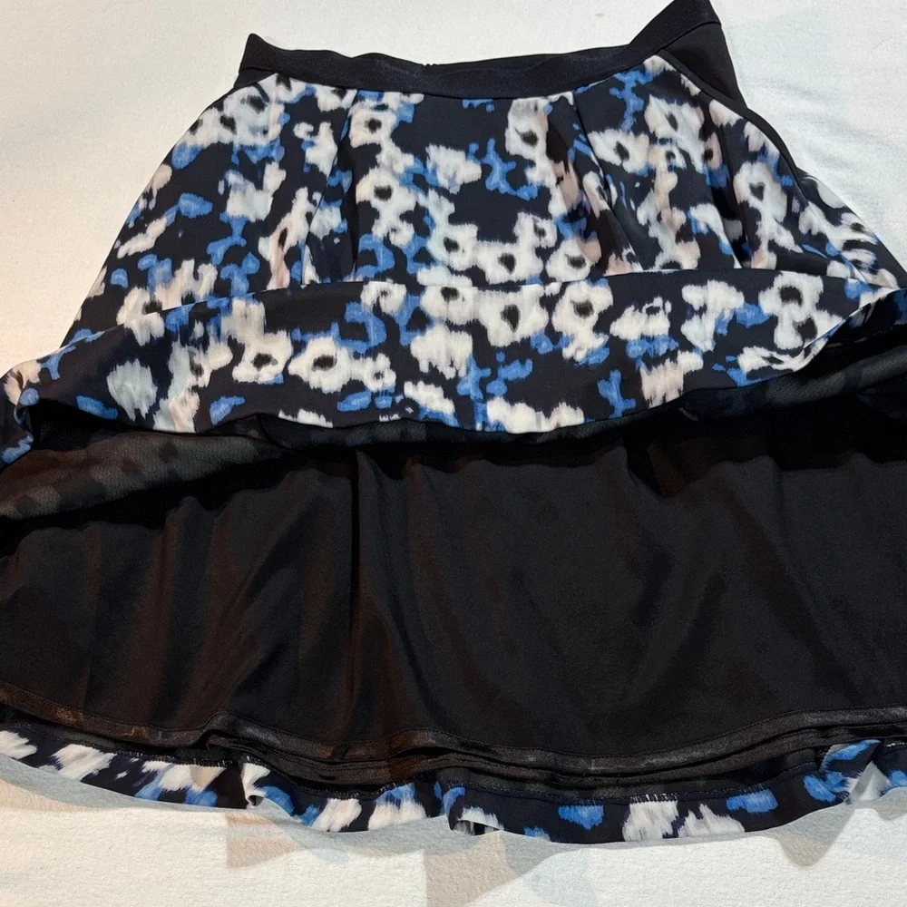 Ellen Tracy Floral Floral Midi Skirt - Pockets - Pleated, Lined, Black Blue